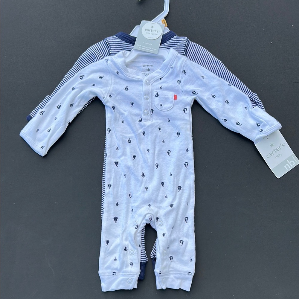 New Carter's Light Blue and Navy Newborn Set of 2 Onesie